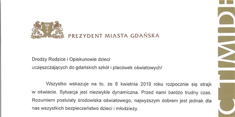 List prezydent Dulkiewicz do rodziców